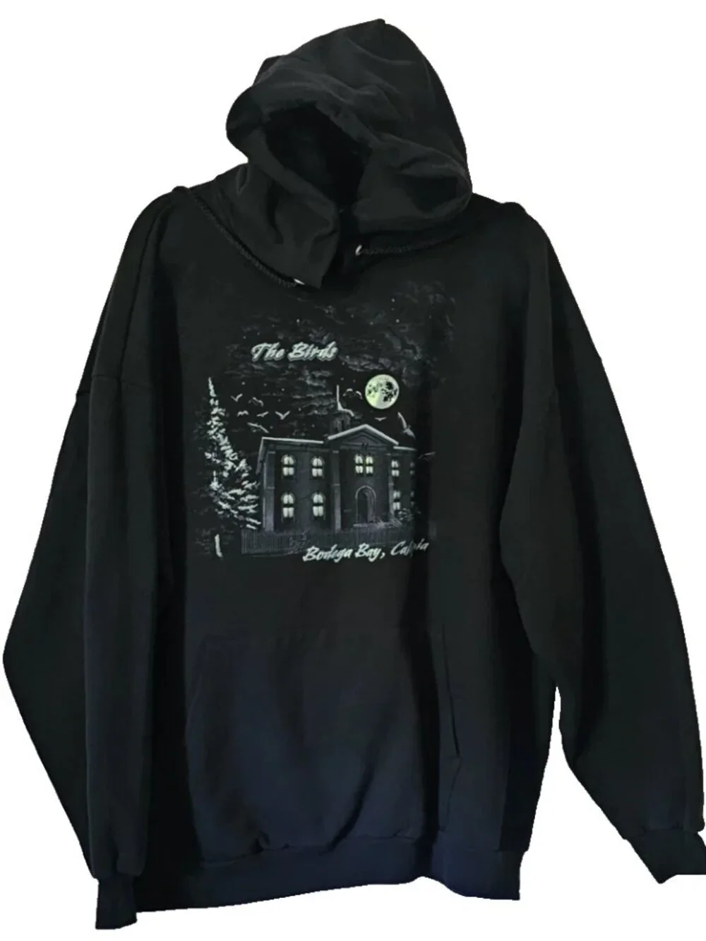 Port & Co Black Hoodie The Birds Bodega Bay California Glow in the Dark 2XL RARE